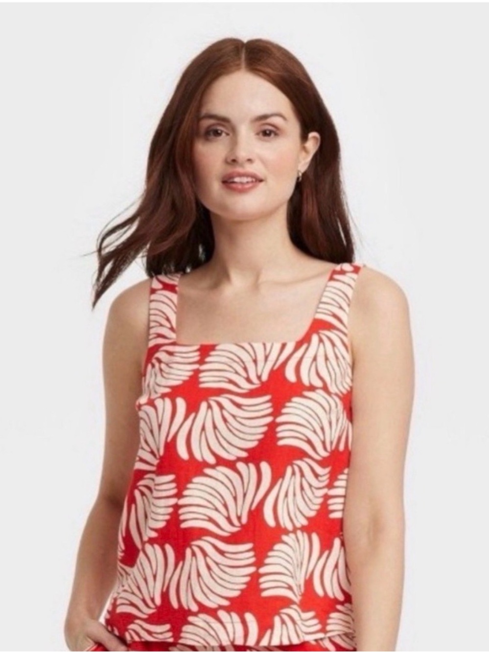 A New Day red & white leaf print linen blend tank top